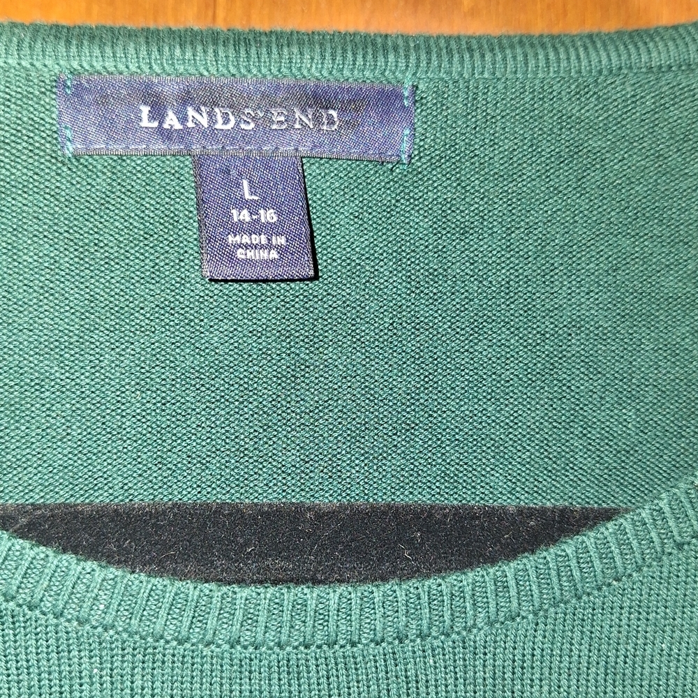 Lands' End Women's Green Crew Neck Sweater Short Sleeves 14/16 Preppy Academia - Picture 2 of 4